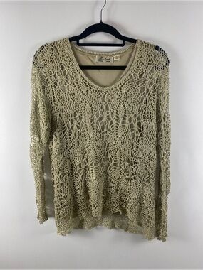 Vintage M. Nicole Evening Champagne Gold Crochet Lined Knit Top Size 1X